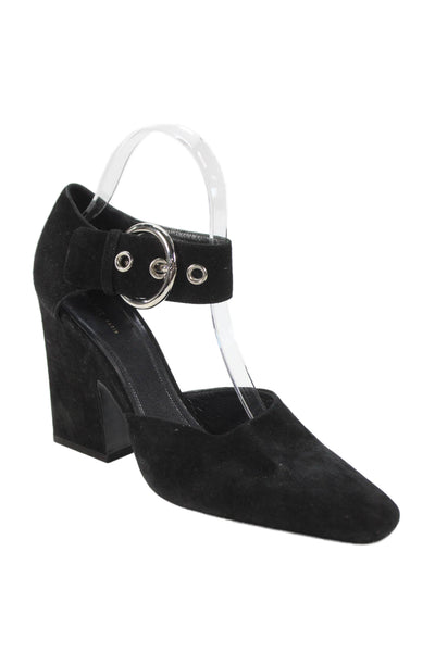 Celine Womens Suede Ankle Strap Pumps Black Size 38 8