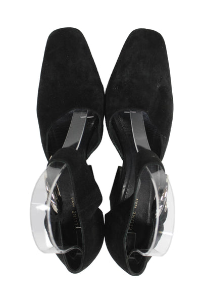 Celine Womens Suede Ankle Strap Pumps Black Size 38 8