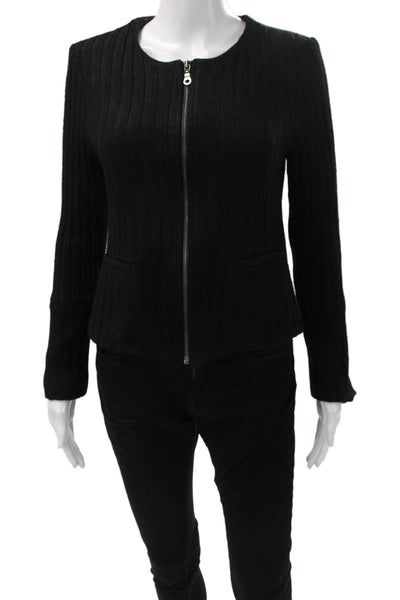 Drew Womens Basic Jacket Black Acrylic Zip Long Sleeve Size S