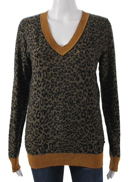 Scotch & Soda Women Pullover Black Animal Print V-Neck Long Sleeve Size M