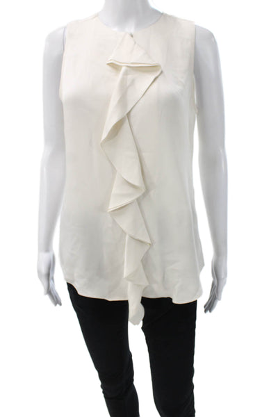 Theory Womens Silk Sleeveless Round Neck Basic Blouse Ivory Pullover Size S