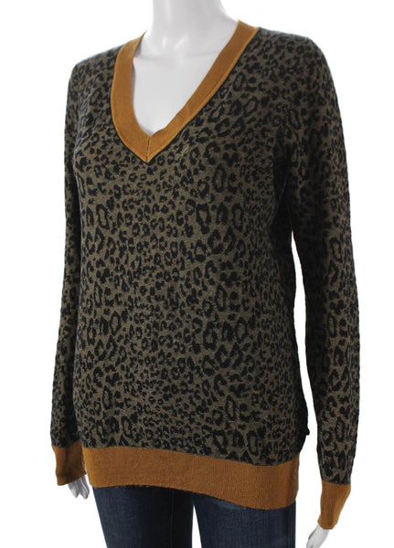Scotch & Soda Women Pullover Black Animal Print V-Neck Long Sleeve Size M