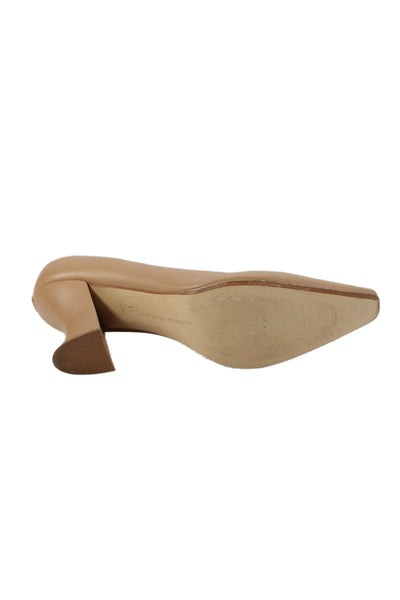 Bottega Veneta Womens Leather Pointed Toe Pumps Camel Brown Size 37.5 7.5