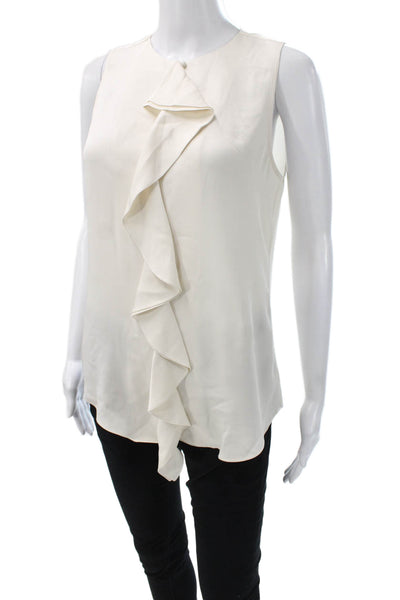 Theory Womens Silk Sleeveless Round Neck Basic Blouse Ivory Pullover Size S