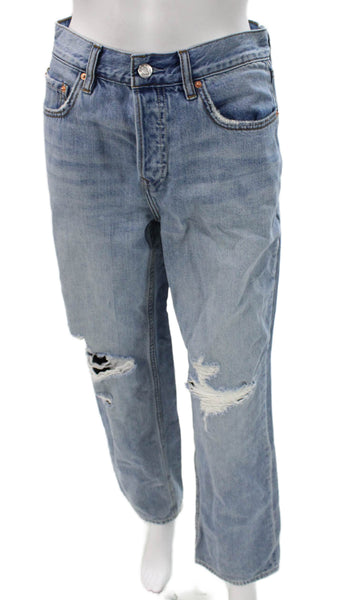 Grlfrnd Womens Straight Mid-Rise Blue Jeans 100% Cotton Size 24