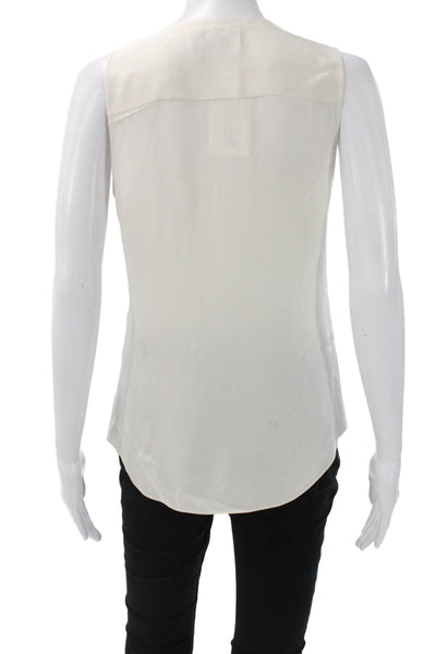 Theory Womens Silk Sleeveless Round Neck Basic Blouse Ivory Pullover Size S