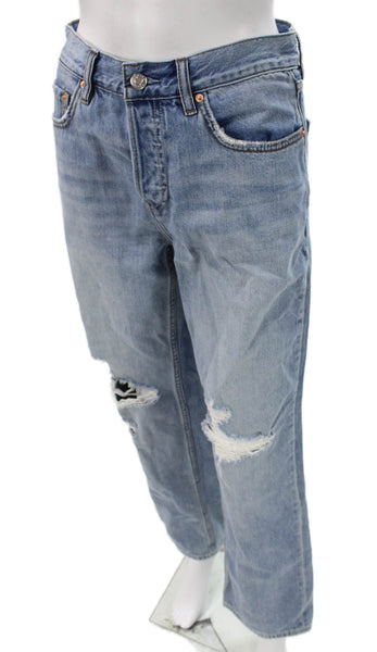Grlfrnd Womens Straight Mid-Rise Blue Jeans 100% Cotton Size 24