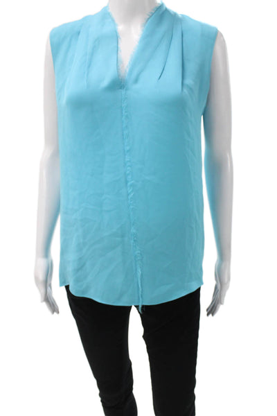 Elie Tahari Women Silk V-Neck Sleeveless Blouse Blue Pullover Size S