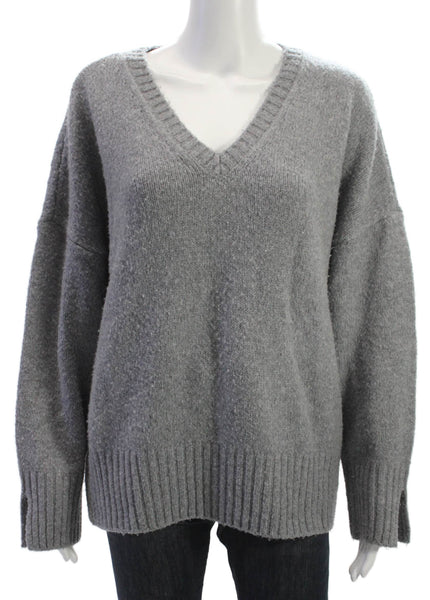 Favorite Daughter Womens Merino V Neck Pullover Sweater Gray Size M