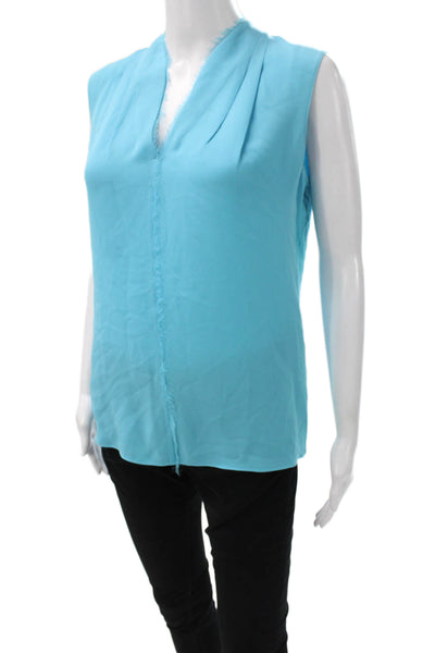Elie Tahari Women Silk V-Neck Sleeveless Blouse Blue Pullover Size S