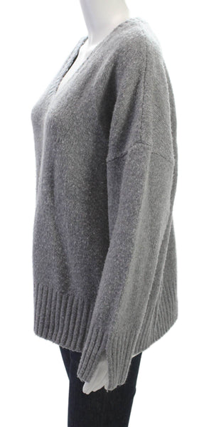 Favorite Daughter Womens Merino V Neck Pullover Sweater Gray Size M