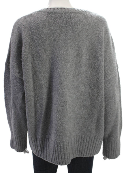 Favorite Daughter Womens Merino V Neck Pullover Sweater Gray Size M