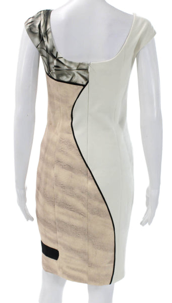 Akris Punto Women Sheath Dress White Boatneck Cap Sleeve Size 4