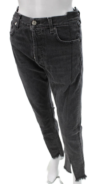 EB Denim Women Straight Black Jeans 100% Cotton Mid Rise Button Size 25