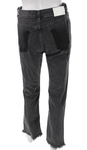 EB Denim Women Straight Black Jeans 100% Cotton Mid Rise Button Size 25