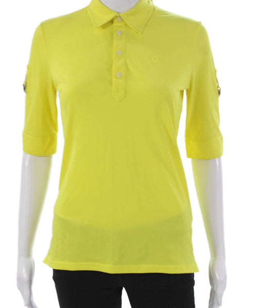 Ralph Lauren Golf Women Basic Polo Collared 3/4 Sleeve Yellow Polyester Size XS