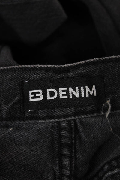 EB Denim Women Straight Black Jeans 100% Cotton Mid Rise Button Size 25
