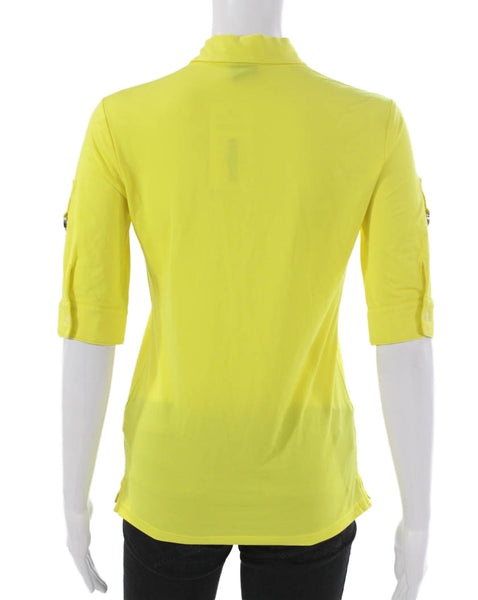 Ralph Lauren Golf Women Basic Polo Collared 3/4 Sleeve Yellow Polyester Size XS