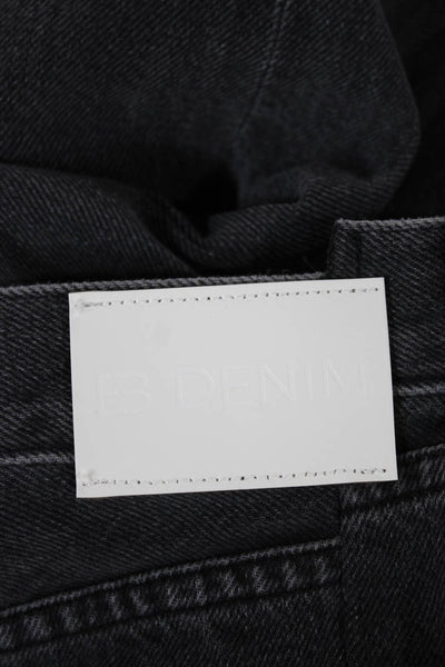 EB Denim Women Straight Black Jeans 100% Cotton Mid Rise Button Size 25