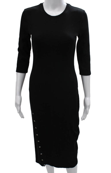 Theory Womens Bodycon Dress Black Pima Cotton 3/4 Sleeve Crew Neck Midi Size S
