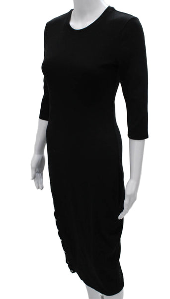 Theory Womens Bodycon Dress Black Pima Cotton 3/4 Sleeve Crew Neck Midi Size S