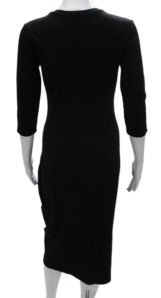Theory Womens Bodycon Dress Black Pima Cotton 3/4 Sleeve Crew Neck Midi Size S