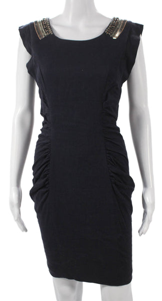 Matthew Williamson Women Bodycon Black Cotton Cap Sleeve Short Dress Size XS