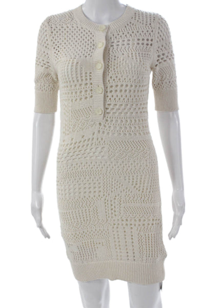 A.L.C. Womens Sweater Dress Ivory Cotton Crew Neck Knee Length Size XS