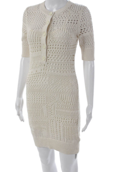A.L.C. Womens Sweater Dress Ivory Cotton Crew Neck Knee Length Size XS