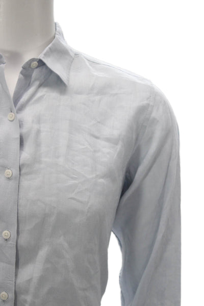 Uniqlo Mens Button Front Long Sleeve Collared Linen Shirt Blue Size Medium