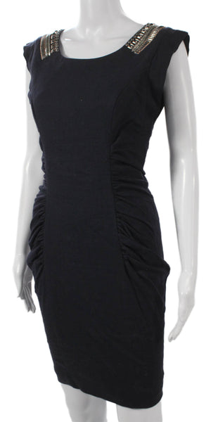 Matthew Williamson Women Bodycon Black Cotton Cap Sleeve Short Dress Size XS