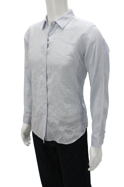 Uniqlo Mens Button Front Long Sleeve Collared Linen Shirt Blue Size Medium