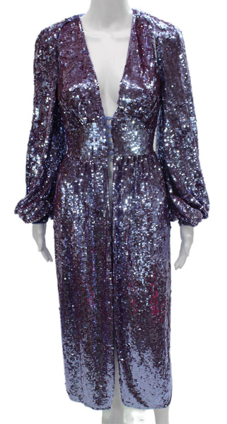 Attico Women Maxi V-Neck Long Sleeve Midi Dress Purple Button Size 36