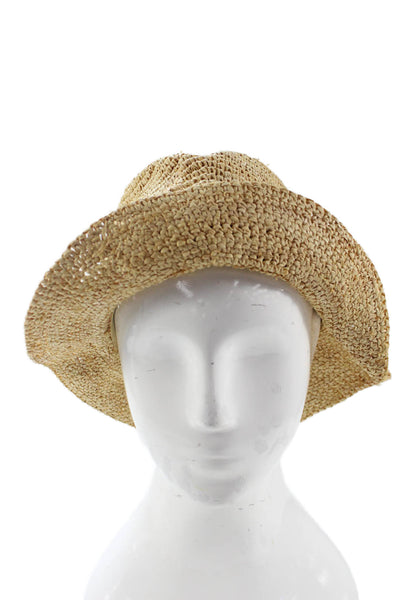 J Crew Womens Ribbed Strap Raffia Panama Hat Beige Black Size S/M