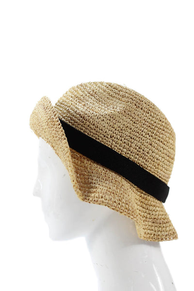J Crew Womens Ribbed Strap Raffia Panama Hat Beige Black Size S/M