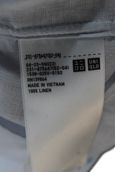 Uniqlo Mens Button Front Long Sleeve Collared Linen Shirt Blue Size Medium