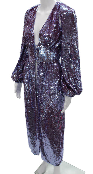 Attico Women Maxi V-Neck Long Sleeve Midi Dress Purple Button Size 36
