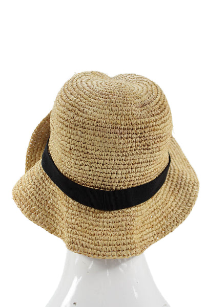 J Crew Womens Ribbed Strap Raffia Panama Hat Beige Black Size S/M