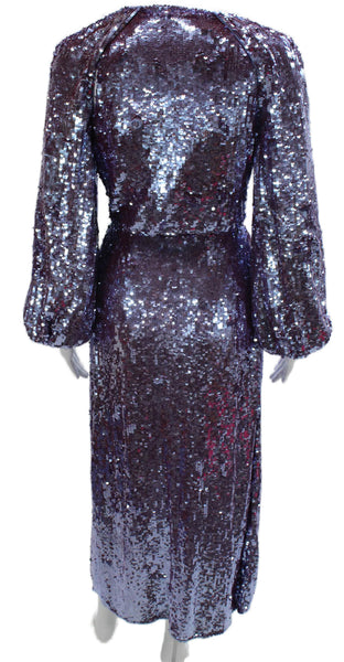 Attico Women Maxi V-Neck Long Sleeve Midi Dress Purple Button Size 36