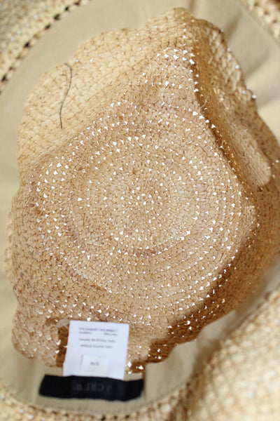 J Crew Womens Ribbed Strap Raffia Panama Hat Beige Black Size S/M