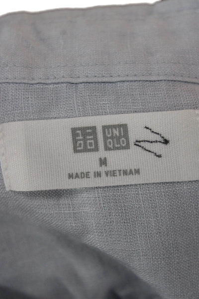 Uniqlo Mens Button Front Long Sleeve Collared Linen Shirt Blue Size Medium