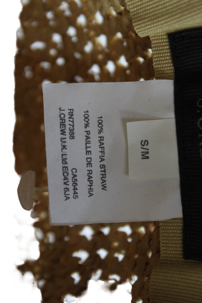 J Crew Womens Ribbed Strap Raffia Panama Hat Beige Black Size S/M
