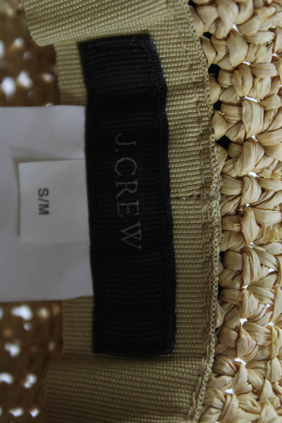 J Crew Womens Ribbed Strap Raffia Panama Hat Beige Black Size S/M