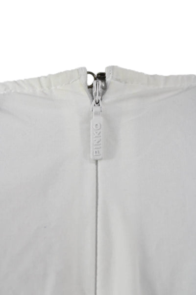 Pinko Unisex White Textured V-Neck Mid-Calf Dress Short Sleeve Nylon Size S