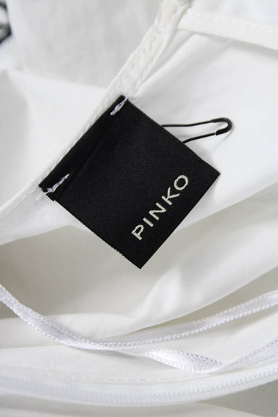 Pinko Unisex White Textured V-Neck Mid-Calf Dress Short Sleeve Nylon Size S
