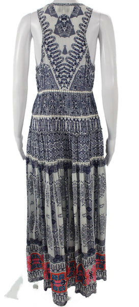 Rococo Sand Women Maxi Silk V-Neck Sleeveless Geometric Dress Button Size XS