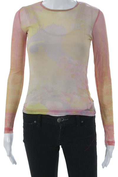Agolde Womens Floral Basic Long Sleeve Crew Neck T-Shirt Multicolor Size S