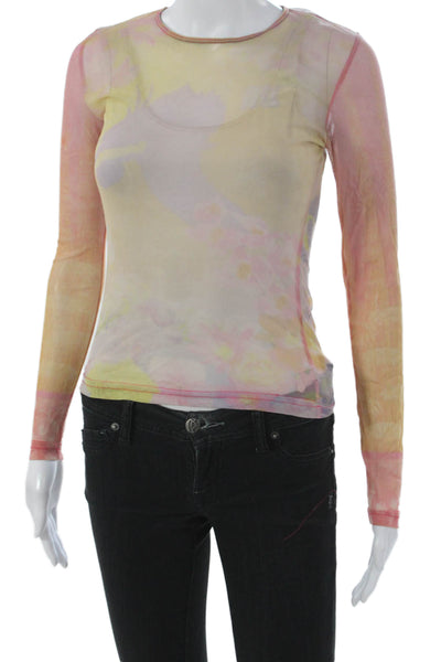 Agolde Womens Floral Basic Long Sleeve Crew Neck T-Shirt Multicolor Size S