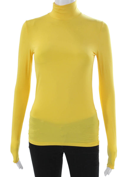 Majestic Filatures Womens Basic T-Shirt Yellow Turtleneck Long Sleeve Size 1