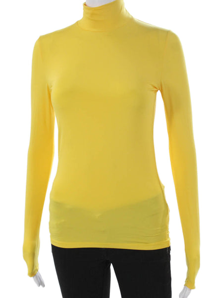 Majestic Filatures Womens Basic T-Shirt Yellow Turtleneck Long Sleeve Size 1